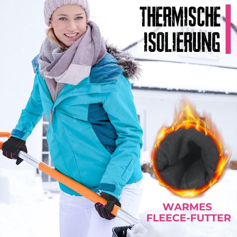 HANDLANDY Women's Thermal Winter Leather Work Gloves, Waterproof Cold Weather