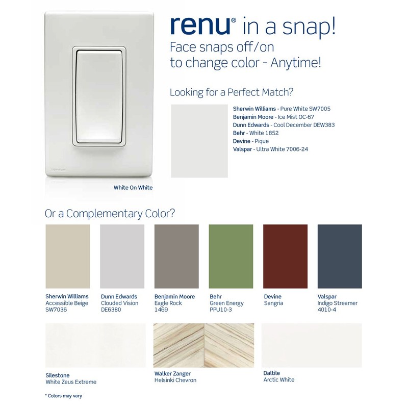 Leviton RK15X-WW Renu Switch Color Change Kit, White on White