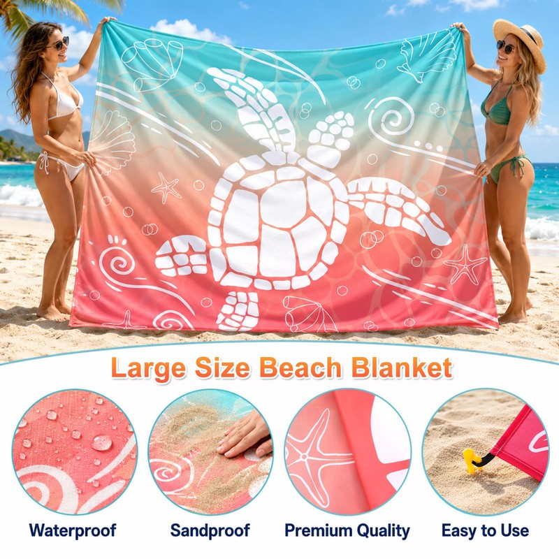 Beach Blanket Waterproof Sandproof 8 X 7 Ft Beach Mat