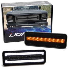iJDMTOY Black-Out Smoked Lens White LED Driving Light/Amber Sequential Blink LED Front Turn Signal Light Assembly, Compatible With Ford 1980-86 Bronco, 1980-83 F100, 1980-86 F150 F250 F350