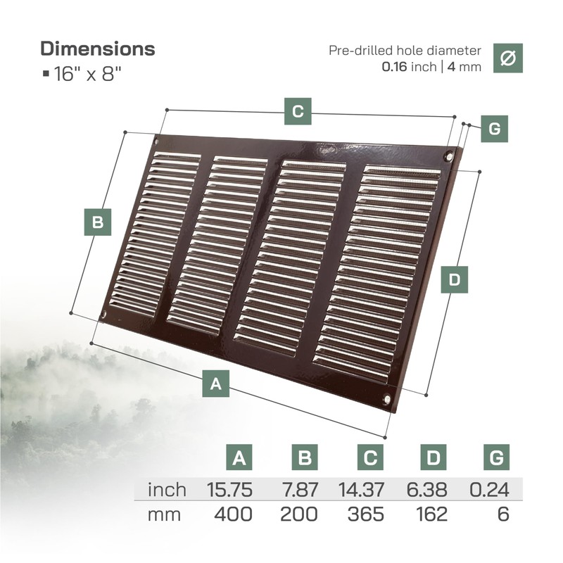 Vent Systems 16" x 8" Inch (Overall Dimensions) Pack of