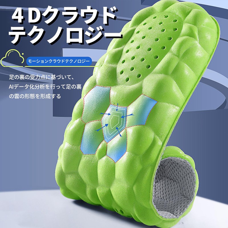 4D高さ増加インソール 1足で1.5～3.5cmの高さアップ 抗菌・防臭 通気性・吸汗性 ソフトで衝撃吸収性に優れる 長時間立っていても疲れにくい 男女兼用 (グリーン, 27.5cm-高さの2.5cm)