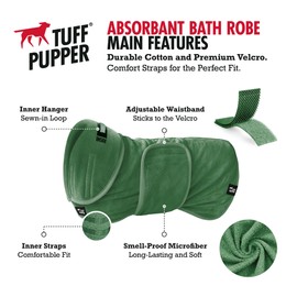Tuff Pupper Fast Drying Dog Bath Robe | 800 GSM Plush Dog Towel Bathrobe/Dressing Gown | Super Absorbent Pet/Puppy Bathrobe | Adjustable Hood & Belly Strap | Super Soft | Fast Drying (XXXL, Green)