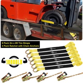 Trekassy 4 Pack Axle Straps Car Trailer Hauler Ratchet Tie Down Straps Lasso Wheel Straps