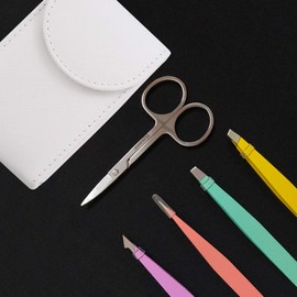 Eyebrow Tweezers Set, Tweezers Eyebrow Plucking Tweezers with Curved Scissors, Professional Stainless Steel for Precise Eyebrow Plucking, Hair Remover for Ingrown Hair (5 Pieces)