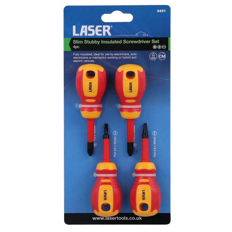 Laser 8491 Slim Stubby Insulated Screwdriver Set 4pc