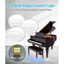 4" Clear Piano Caster Cups(with Dust Cloth) Fits for Grand Piano and Baby Grand Piano,Piano Caster Piano Leg Floor Protectors Fits for Hardwood Floor and Carpet,Set of 3