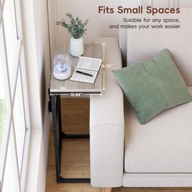 Vagusicc C Shaped End Table with Charging Station, 28" Tall Side Table for Couch, Small Slide Under Sofa Table with Storage Bag for Small Spaces, Snack Table TV Tray Table Arm Table for Living Room