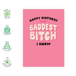 Central 23 Mum Birthday Card, Naughty Best Friend, Birthday Card For Her - Baddest - Funny Birthday Card for Nanny - Aunt Birthday Card - With Stickers