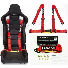 TANAKA 1 TANAKA UNIVERSAL RED 4 POINT BUCKLE RACING SEAT BELT HARNESS