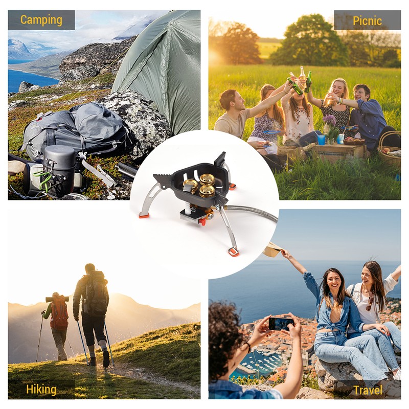 3-Core Burner Camping Stove 6800W Hiking Gas Stove Propane Butane