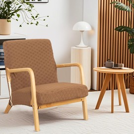SONNACH Stretch Arm Chair Covers,Mid-Century Modern Chair Cover Reading Armchair Covers,Upholstered Living Room Chair Covers Waffle Fabric Armchair Cover for Bedroom, Balcony (Light Brown)