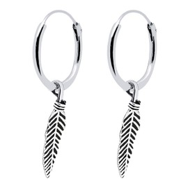 ENTREPLATA Earrings Feather 925 Sterling Silver Hoop Earrings with Feather Pendant Original Hoop Earrings for Women Girls Men and Boys Unisex Hoop Earrings with Feather Pendant, Sterling Silver,