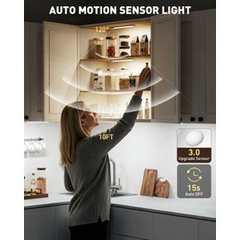 LAJOSO Under Cabinet Lighting Wireless Motion Sensor Light Indoor, 12" Rechargeable Kitchen Bar Lights, 300LM Ultra-Bright Cabinet Lights with Remote, 2500mAH, USB-C, 3 Colors, 3 Pack​s