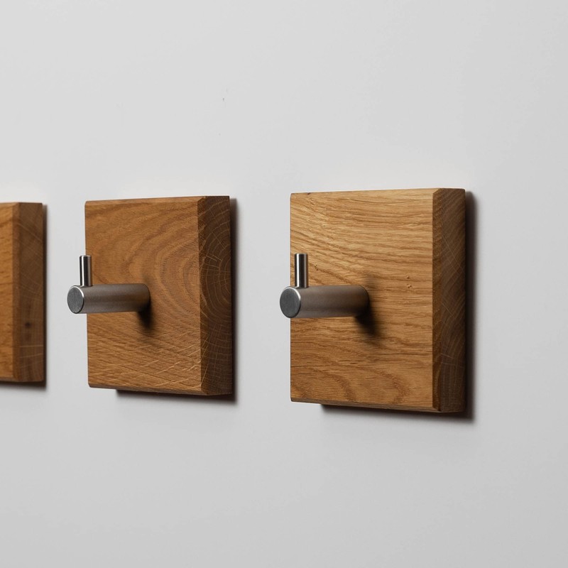 WOODS Square Wooden Coat Hooks, Handmade in Bavaria, Individually or