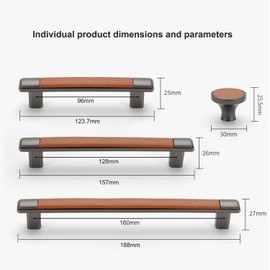 LFWATAXY 2PCS leather handle-Genuine Leather，Kitchen Cabinet Door Handles and Pulls，Surface Leather Furniture Pull，Hardware Handles for Furniture Dresser Drawer with Screws (128mm)