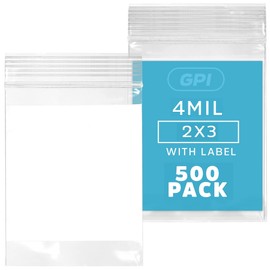 GPI - 3" x 4" - Bulk Pack Of 500, 4 Mil Thick, Heavy Duty, Clear Plastic Reclosable Zip Bags, With Write-on White Block for Labeling, Strong & Durable Poly Baggies With Resealable Zipper Top Lock.