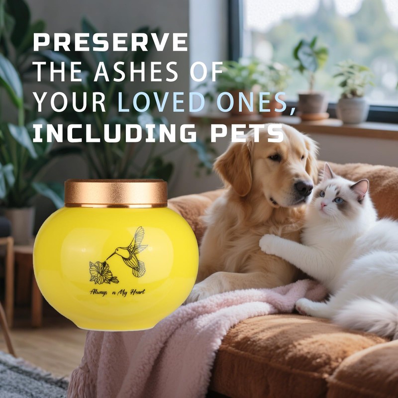 Decorative Mini Ceramic Urn for Human Ashes, Yellow