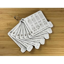 Ukulele 56 Chord Chart Guide Keychain, A-G Major, Minor, 7th, 6th, Sus4 and Dim Chords, Right Handed, Durable Fibreboard throw in your Uke Bag
