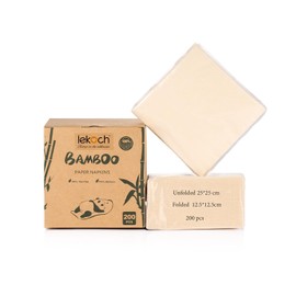 LEKOCH 200 pcs Disposable Bamboo Cocktail Napkins 25 * 25 cm Nature Brown 100% Compostable and Eco 2 Ply Tissue Wedding Party Napkins