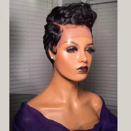 Sumcas Short Lace Front Wig for Black Women Human Hair Curly Pixie Cut Wig Pre Plucked Bob Wig 13x4 Lace Wig with Baby Hair 1B Color 150% Density