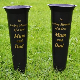 In Loving Memory of a Mum & Dad Verse Graveside Memorial Grave Spiked Flower Vase Plastic with Gold Lettering
