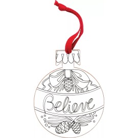 PBK NEW!~Wood Bulb Shaped Bulb "Believe" Bow/Pinecone Ball Ornament~Chris