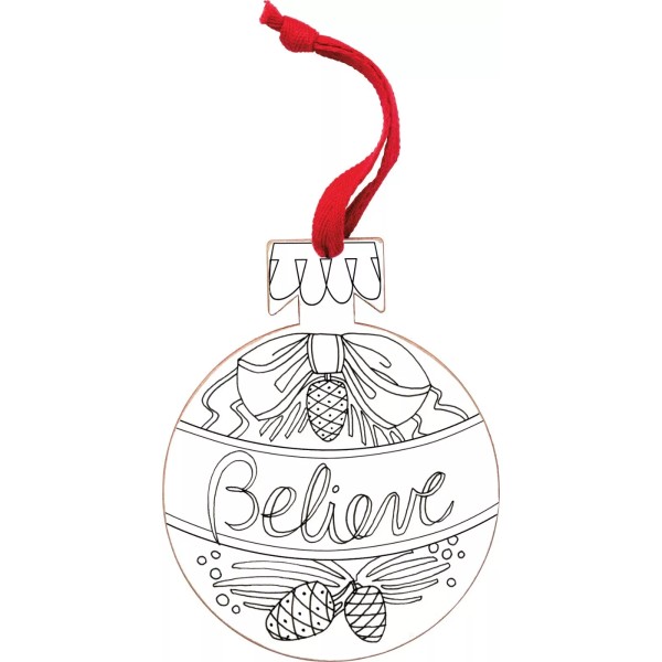 PBK NEW!~Wood Bulb Shaped Bulb "Believe" Bow/Pinecone Ball Ornament~Chris