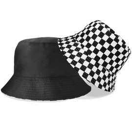 Checkered Bucket Hats for Men Woman - Black Bucket Hat Summer Sun Hat for Beach, Golf, Fishing, Travel (US, Alpha, One Size, Black)
