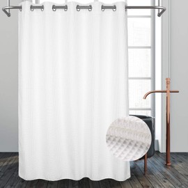 River dream Hotel Grade No Hooks Needed Shower Curtain with Snap in Liner,Water Repellent, Machine Washable (White, 71"x86"(W/Liner))