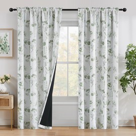 FMFUNCTEX 100% Blackout Floral Curtains 84 Inches Long for Bedroom, Sage Green Leaf Drapes for Living Room, Farmhouse Rod Pocket Back Tab Room Darkening Thermal Insulated Window Drapes 2 Panels