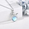 URONE Sterling Silver Moonstone Cat Pendant Necklace Cute Animal Jewelry
