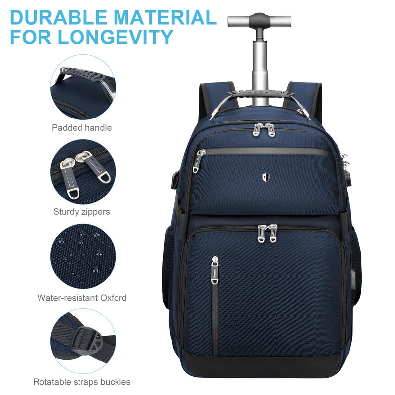 SWICKY RICOOI Backpack with wheels,rolling backpack with 2 Packing Cubes,compression