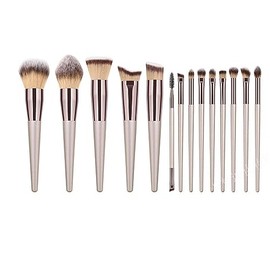 Cepillos portátiles suaves del sombra de ojos cepillos maquillaje oro champán la manija madera 14pcs                                                  