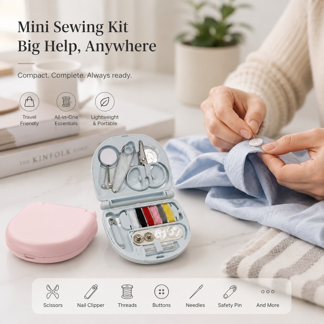 Mini Travel Sewing Kit for Quick Repairs – 2-Pack Portable Sewing Box for Home, Office, and Trips
