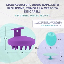 Massagegerät für die Kopfhaut aus Silikon, stimuliert das Haarwachstum [für feuchtes & trockenes Haar] Anwendung Tiefenreinigung Shampoo + Peelingschwamm für das Gesicht.