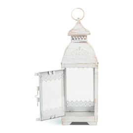 Zingz & Thingz Vintage Victorian Candle Lanterns, Decorative Light Home Decor, 13" Tall, White Lace