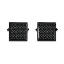 Carbon Fiber Inserts Checker Pattern Cuff Links for Men in Stainless Steel and Black Ion Plating 16 MM by Metro Jewelry