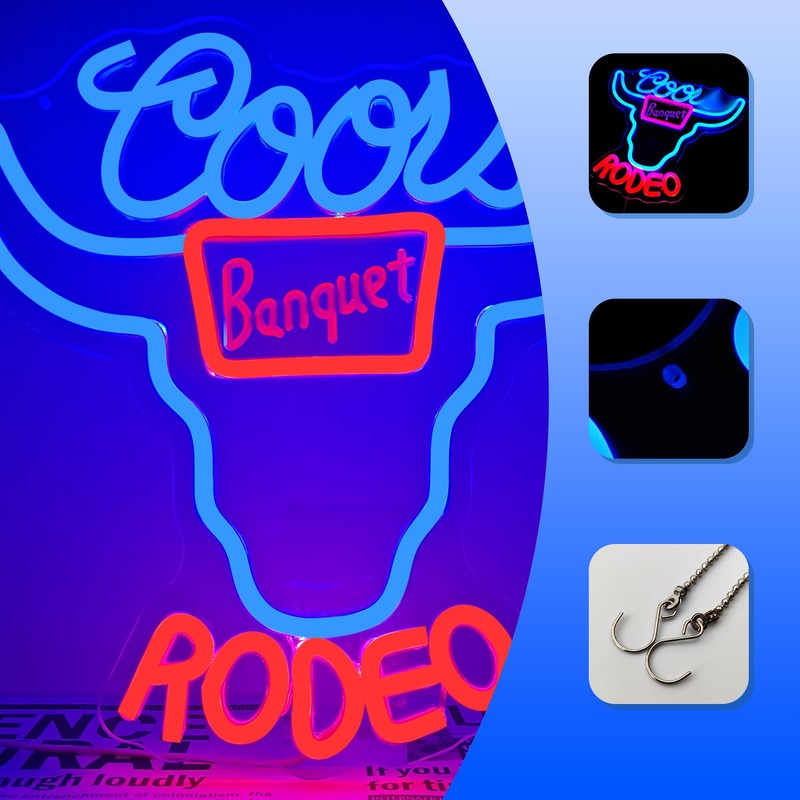 JooeTuu Beer Neon Sign Dimmable Western Rodeo Neon Light Signs