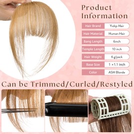 Clip in Bangs 100% Real Human Hair Extensions Wispy Bangs for Women French Bangs Fake Bangs Clip on Bangs Faux Hair extensions Fringe with Temples (A-Ash Blonde2, Wispy Bangs)