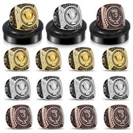 Landical 3 Set/12 Set 1st 2nd 3rd Champion Trophy Rings Championship Ring Bulk with Neck Chain and Display Stand Box Sport Victor Award Gift for Championship Sports Tournament or Champion Winner(3)