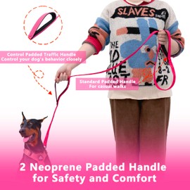 LIEVUIKEN Dog Leash 6ft Long, Double Handle Dog Leash for Safety Control Training, Heavy Duty Dog Leads with Traffic Padded Handles, Reflective Leashes for Small Medium Large Dogs(6ft, Hotpink)