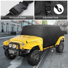 XYZCTEM Wrangler Half Cover Waterproof，for 2007-2024 Jeep Wrangler JKU JLU 4 Door，Rain Snow Hail Dust Protection，Scratch Resistant Outdoor UV Protection Black Car Cover