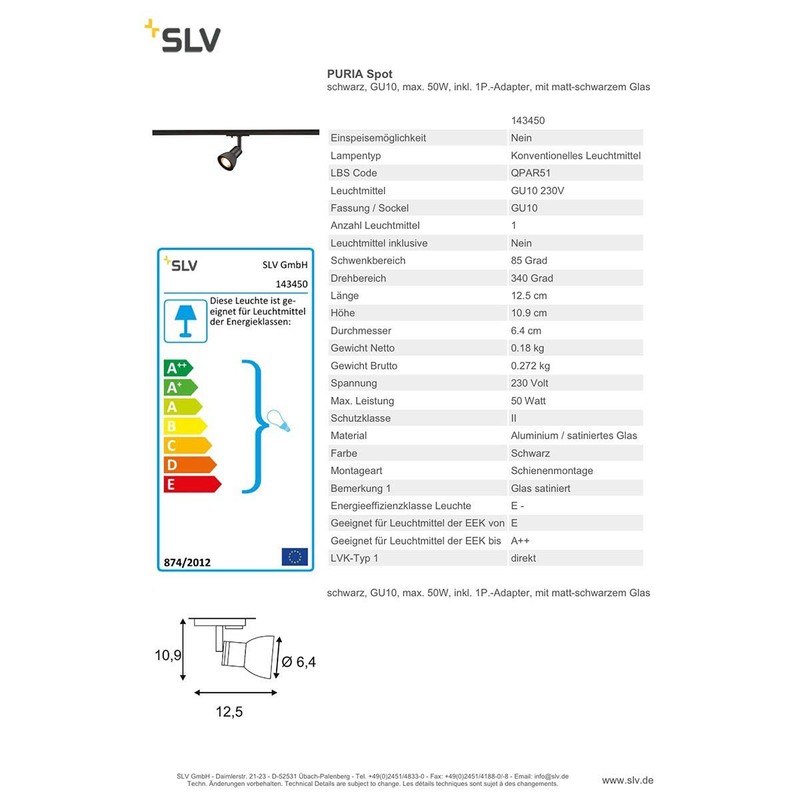 SLV LED 1-phase Spotlight Puria Track Rotating and Swivelling Track