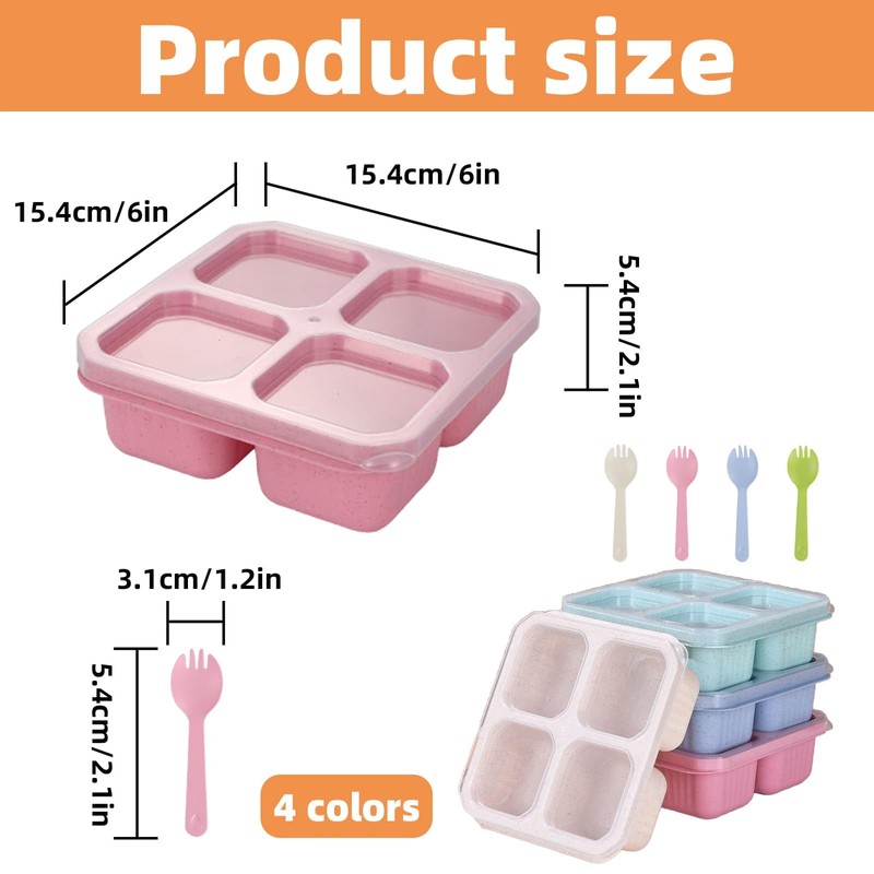 WEELOO Snack Containers Lunch Box, Lunchable Container with 4 Compartments