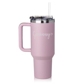 Daylor 40 oz Tumbler with Handle and Straw Lid Stainless Steel Insulated Travel Mug Cup Granny With Heart (Purple)