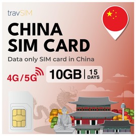 travSIM SIM Card for China | 15 Days - 10GB Data SIM | Mainland China and Macau | 5G/4G High Speed Data | Unlimited Internet Access for Google, Facebook, Whatsapp, Instagram and More