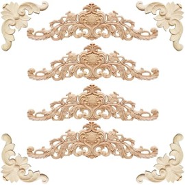 TANGGER 8 PCS Wood Carving Decoration 30×8.5cm&10×10cm,Wood Carved Furniture Door Appliques Fashion Unpainted Wood Carved Corner Decal