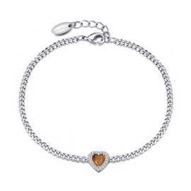 Philip Jones Tigers Eye Heart Gemstone Bracelet Created with Zircondia® Crystals