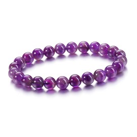 JSDDE Natural Amethyst Crystal Bracelet 8mm Healing Crystals Gemstone Beads Stretch Bracelets for Women Gifts